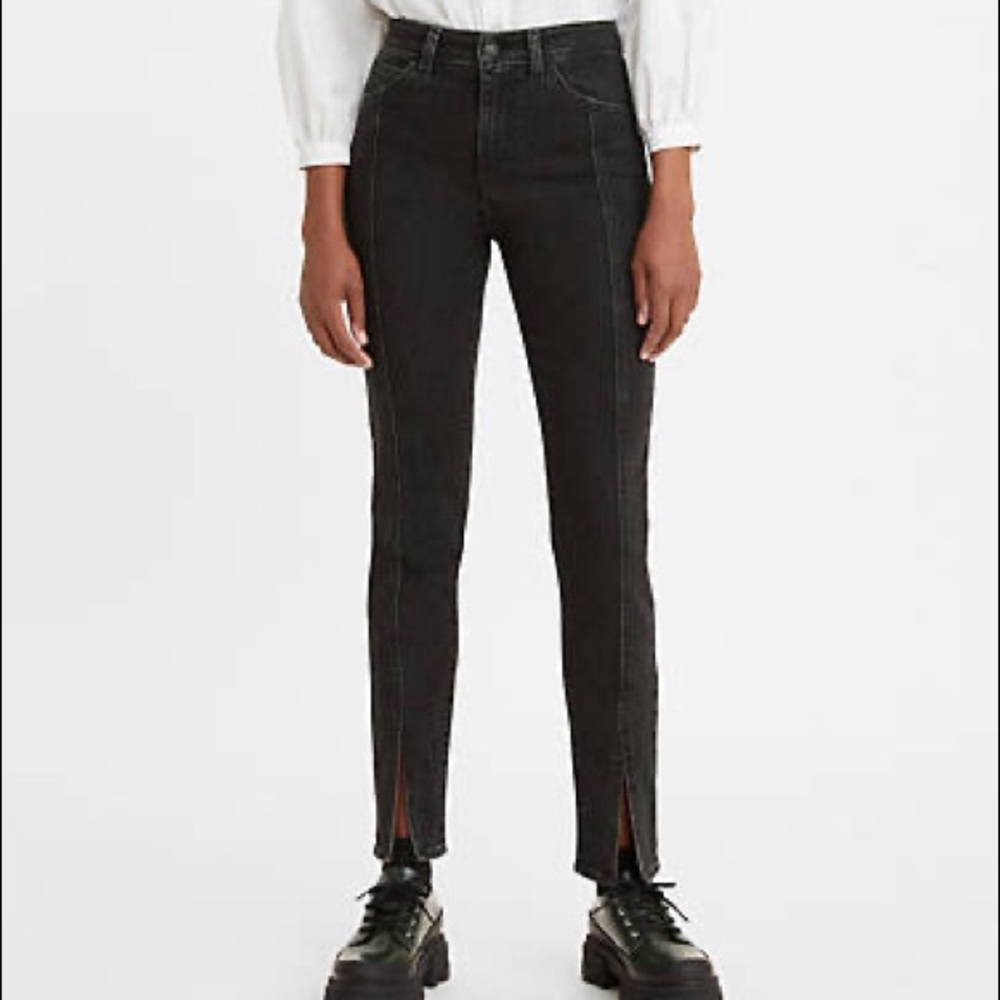 Levi’s 721 high rise skinny black jeans spilt ankle size 10 womens